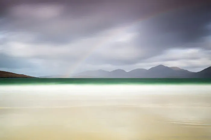 Framed Print : Rainbow over Traigh Rosamol (Rosamol beach), with Harris Hills in the background, Isle of Harris, Outer Hebrides, Scotland Framed Print : Rainbow over Traigh Rosamol (Rosamol beach), with Harris Hills in the background, Isle of Harris, Outer Hebrides, Scotland