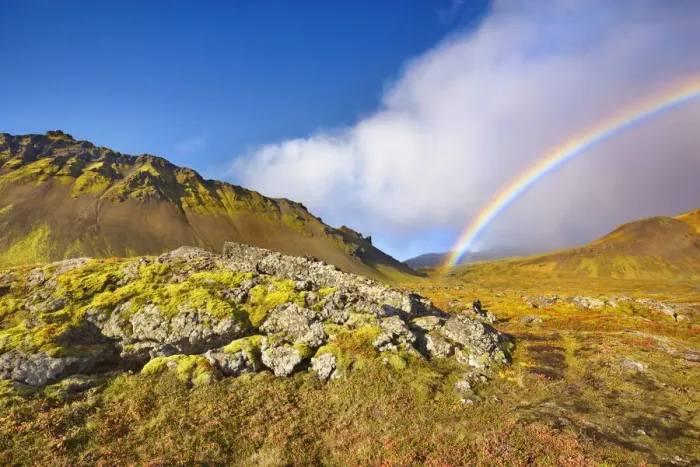 Framed Print : Rainbow over tundra - Iceland, Western Region, Snaefellsness, Arnarstapi