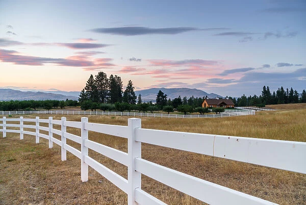 Ranch at sunset, Kalispell, Montana, Rocky Mountains, USA