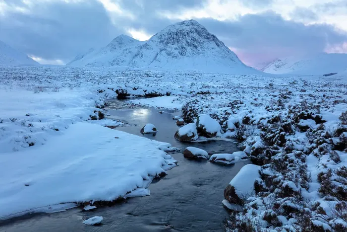 Framed Print : Rannoch Moor and Buachaille Etive Mor covered in snow, Highand, Scotland Framed Print : Rannoch Moor and Buachaille Etive Mor covered in snow, Highand, Scotland