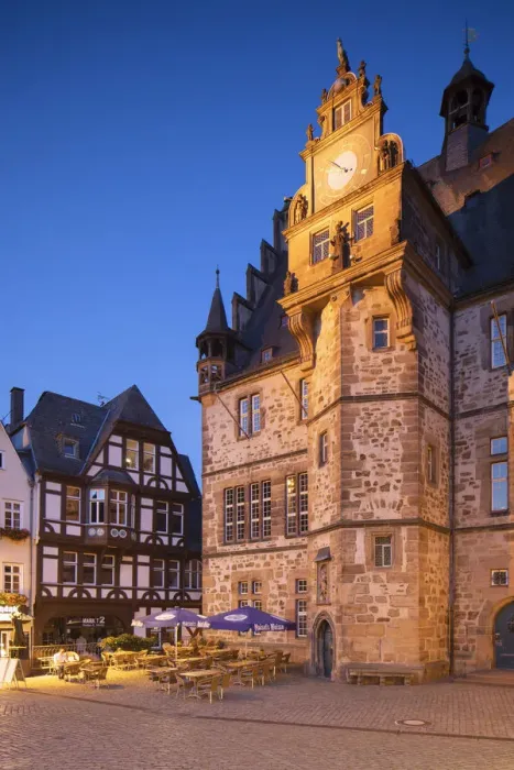 Framed Print : Rathaus (Town Hall) in Market Square (Markt) at dusk, Marburg, Hesse, Germany Framed Print : Rathaus (Town Hall) in Market Square (Markt) at dusk, Marburg, Hesse, Germany