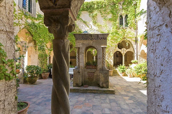 Ravello, Amalfi Coast, Sorrento, Italy. View of the cloister of Villa Rufolo