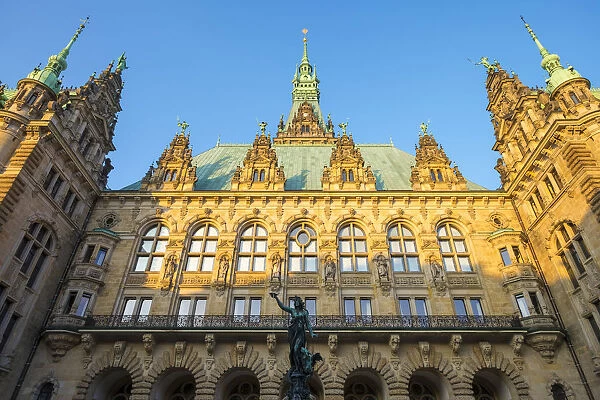 Rear faazade of Hamburg Rathaus (City Hall) from inner courtyard in late afternoon