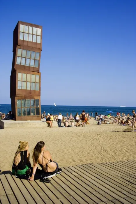 Framed Print : Rebecca Horns sculpture, The Wounded Star, (L'Estel Ferit) on Barceloneta Beach. Barcelona. Spain