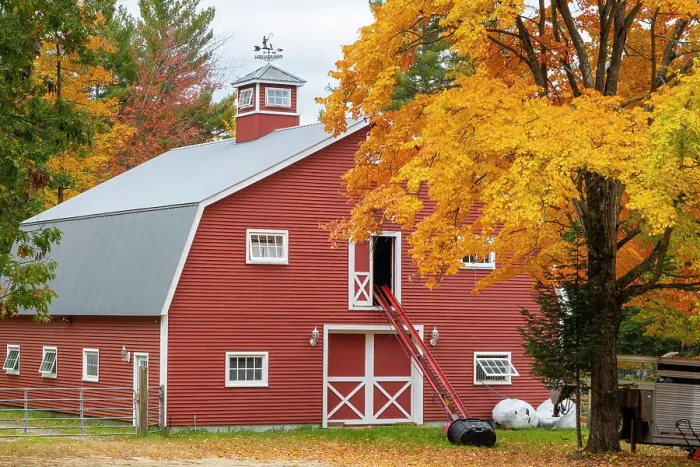 Framed Print : Red barn in fall, Maine, New England, USA Framed Print : Red barn in fall, Maine, New England, USA