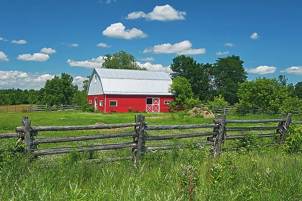 Red barn and fence Limoges, Ontario, Canada
