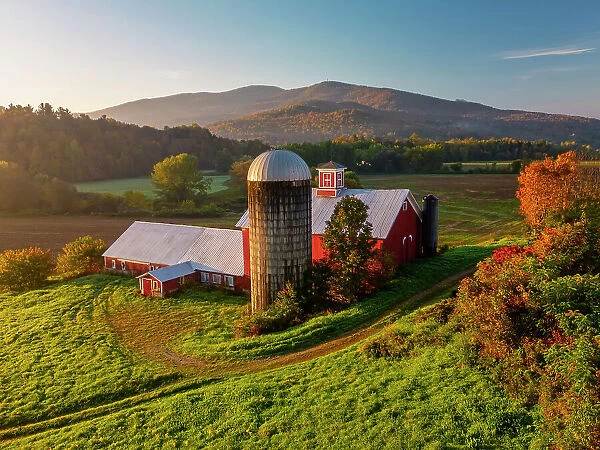 Red Barn with Green Mountains, Vermont, New England, USA
