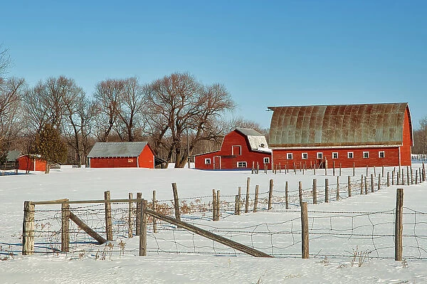 Red barn in winter Elma, Manitoba, Canada