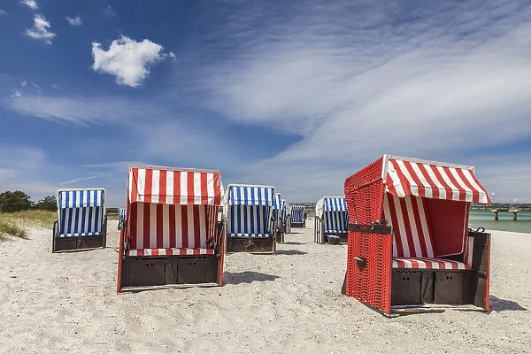 Red beach chairs in Zingst, Mecklenburg-Western Pomerania, Northern Germany, Germany