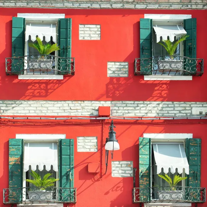 Framed Print : Red Building & Green Window Shutters, Burano, Venice, Italy Framed Print : Red Building & Green Window Shutters, Burano, Venice, Italy