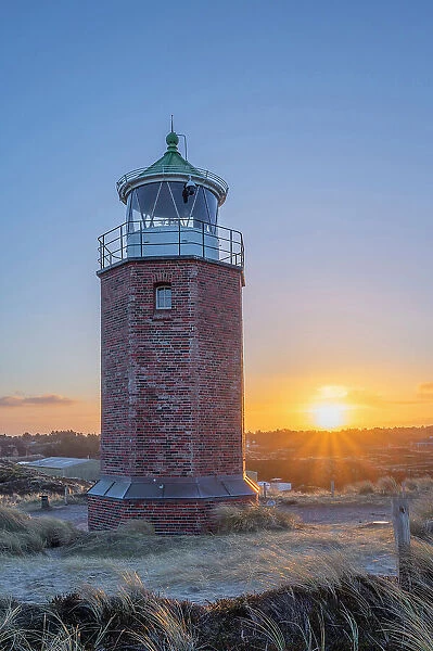 Red Cliff lighthouse at Kampen at sunrise, Sylt Island, North Frisian Islands, Schleswig Holstein, Germany