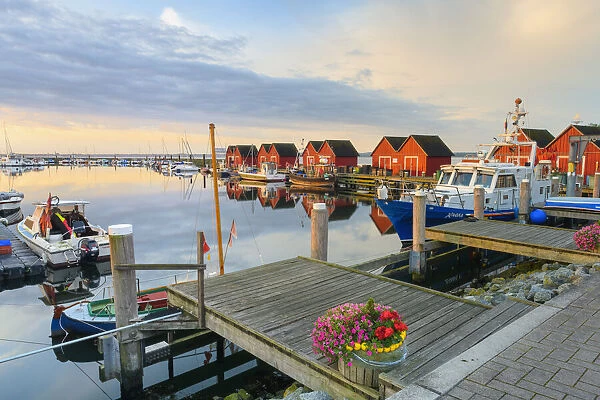 Red cottage with fishing boats, White Wiek, Baltic Sea, Boltenhagen