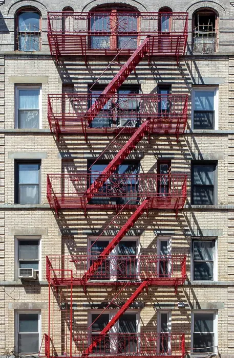 Framed Print : Red fire escape on brick building, Soho, Manhattan, New York City, New York, USA Framed Print : Red fire escape on brick building, Soho, Manhattan, New York City, New York, USA