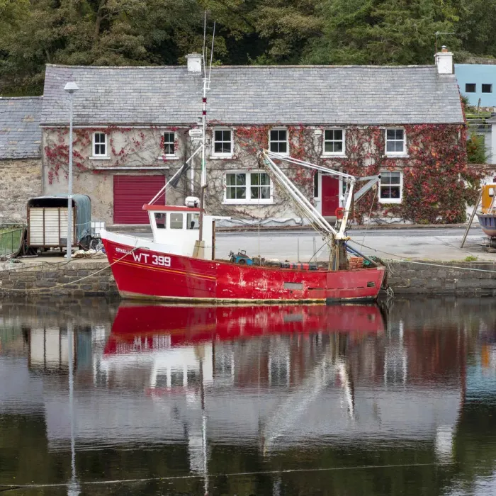 Framed Print : A red fishing boat moored on Newport river, Newport, County Mayo, Connacht province Framed Print : A red fishing boat moored on Newport river, Newport, County Mayo, Connacht province