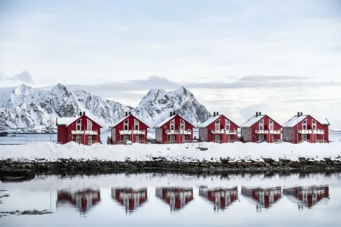 Framed Print : Red houses in Svolvaer, Lofoten Islands, Nordland, Norway Framed Print : Red houses in Svolvaer, Lofoten Islands, Nordland, Norway
