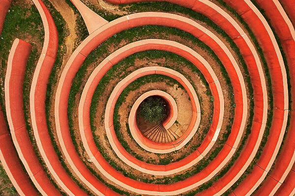 The red labyrinth of Castel di Lucio seen from the drone, Nebrodi mountains, Messina province, Sicily, Italy
