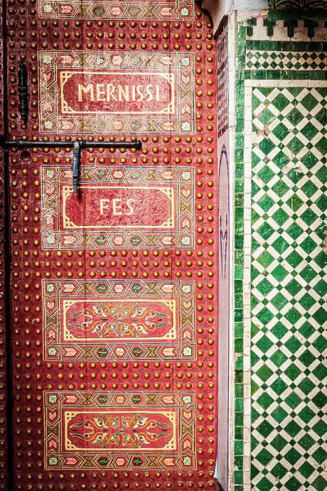 Framed Print : Red painted old wooden doorway, Fez, Morocco Framed Print : Red painted old wooden doorway, Fez, Morocco