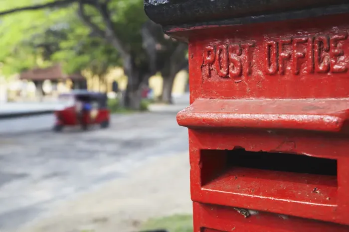 Framed Print : Red post box with tuk tuk in background, Galle, Sri Lanka Framed Print : Red post box with tuk tuk in background, Galle, Sri Lanka