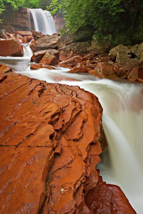 Framed Print : Red rocks on cascade at Douglas Falls, Thomas, West Virginia, USA Framed Print : Red rocks on cascade at Douglas Falls, Thomas, West Virginia, USA