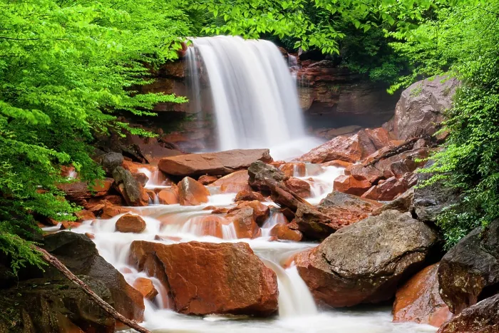 Framed Print : Red rocks at Douglas Falls, Thomas, West Virginia, USA Framed Print : Red rocks at Douglas Falls, Thomas, West Virginia, USA