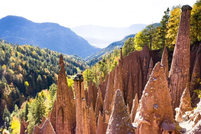 Framed Print : Red rocks of earth pyramids in autumn, Longomoso, Renon / Ritten, Bolzano, South Tyrol Framed Print : Red rocks of earth pyramids in autumn, Longomoso, Renon / Ritten, Bolzano, South Tyrol