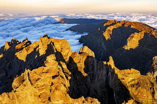 Red rocks of Pico das Torres and Pico do Arieiro mountain, Madeira island, Portugal