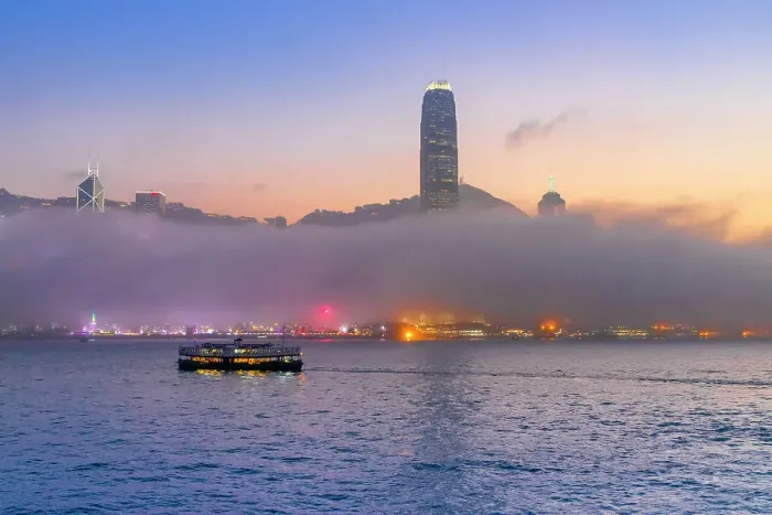 Framed Print : A Red Sail Junk in Hong Kong Harbour, Hong Kong, China