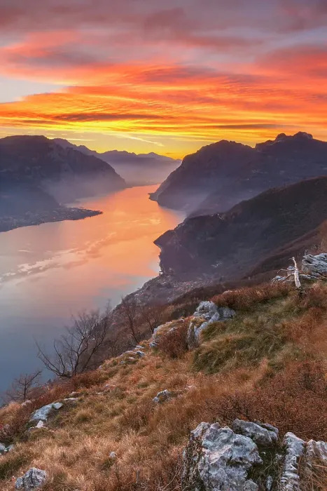 Framed Print : Red sunrise on lake Como (ramo di Lecco), Barni, Como and Lecco province, Lombardy, Italy Framed Print : Red sunrise on lake Como (ramo di Lecco), Barni, Como and Lecco province, Lombardy, Italy