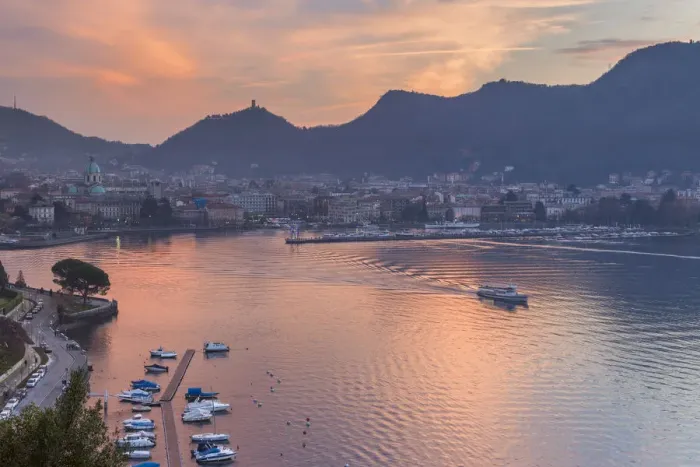 Framed Print : Red sunset on lake Como, Como, Lombardy, Italy, Europe