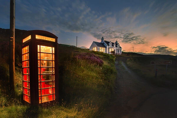 Red telephone box in a remote place on the the Isle of Skye, Scotland
