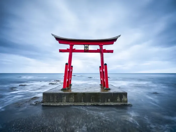 Framed Print : Red torii gate near Shosambetsu, Hokkaido, Japan Framed Print : Red torii gate near Shosambetsu, Hokkaido, Japan