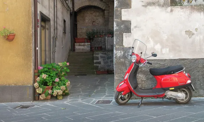 Framed Print : Red Vespa, Bagnoregio, Lazio, Italy Framed Print : Red Vespa, Bagnoregio, Lazio, Italy
