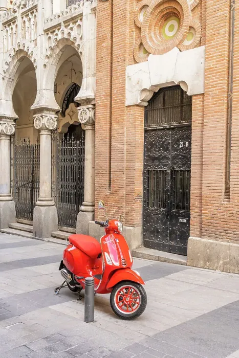 Framed Print : Red Vespa in Madrid, Spain Framed Print : Red Vespa in Madrid, Spain