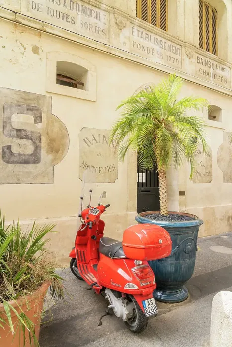 Framed Print : Red Vespa, Montpellier, Herault, France Framed Print : Red Vespa, Montpellier, Herault, France