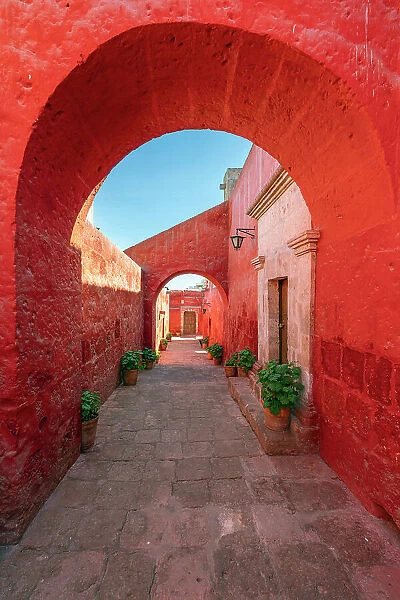 Red walkway at Monastery of Santa Catalina de Siena, UNESCO, Arequipa, Arequipa Province, Arequipa Region, Peru