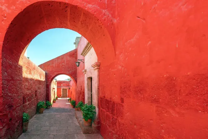 Framed Print : Red walkway at Monastery of Santa Catalina de Siena, UNESCO, Arequipa, Arequipa Province, Arequipa Region, Peru