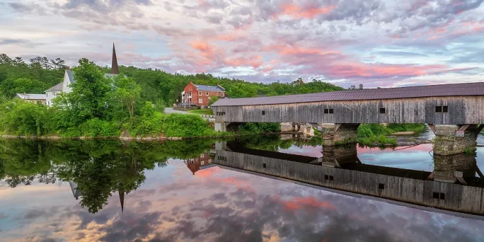 Framed Print : Reflection of Bath Covered Bridge on the Ammonoosic River, Bath, New Hampshire, USA Framed Print : Reflection of Bath Covered Bridge on the Ammonoosic River, Bath, New Hampshire, USA