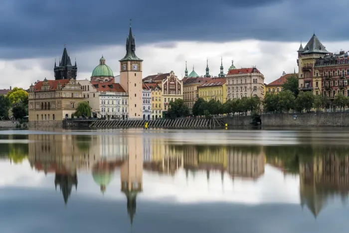 Framed Print : Reflection of Bedrich Smetana Museum and Old Town Waterworks at Smetanovo nabrezi, Prague Framed Print : Reflection of Bedrich Smetana Museum and Old Town Waterworks at Smetanovo nabrezi, Prague