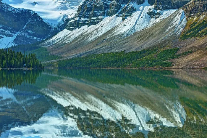 Framed Print : reflection of the Canadian Rocky Mountains in Bow Lake, Banff National Park, Alberta, Canada