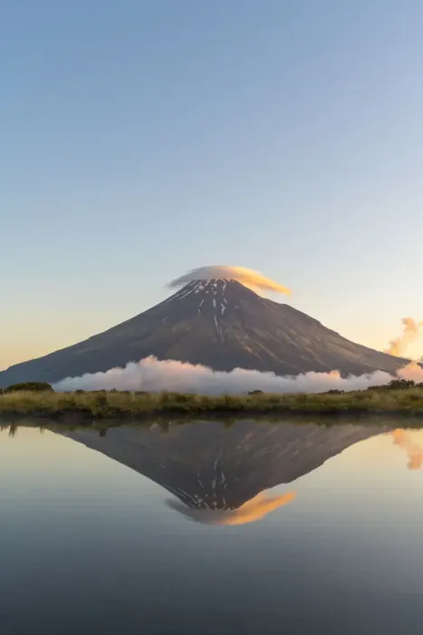 Framed Print : Reflection of Mount Taranaki at sunset. Egmont National Park, New Plymouth district