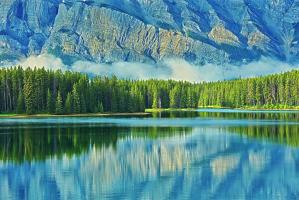 Reflection of Mt. Rundle in Two Jack Lake, Banff National Park, Alberta, Canada, Banff National Park, Alberta, Canada