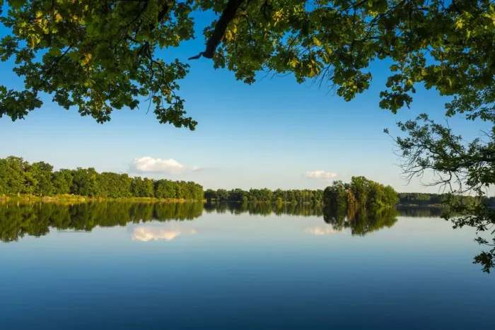 Framed Print : Reflection on Opatovicky rybnik against sky, Trebon, South Bohemian Region, Czech Republic Framed Print : Reflection on Opatovicky rybnik against sky, Trebon, South Bohemian Region, Czech Republic