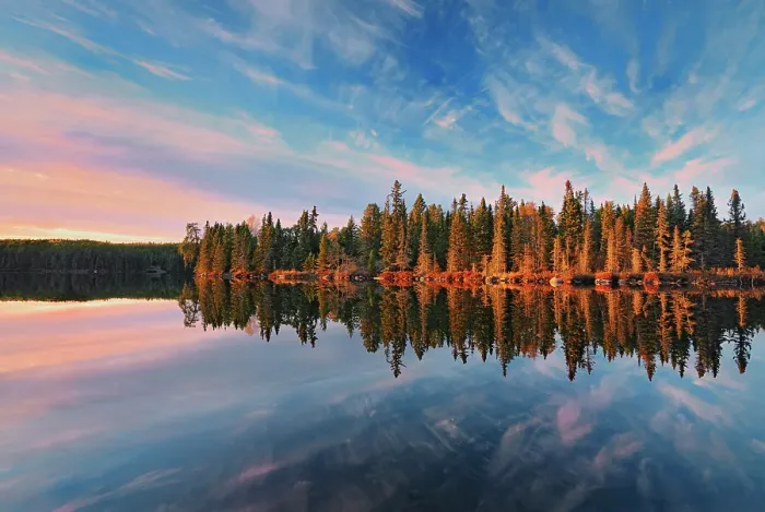 Framed Print : Reflection at sunset of boreal forest in Graphic Lake Graphic Lake near Kenora, Ontario, Canada Framed Print : Reflection at sunset of boreal forest in Graphic Lake Graphic Lake near Kenora, Ontario, Canada