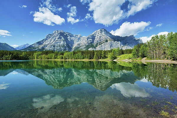 Reflection of Wedge Pond and Mt. Kidd, Canadian Rocky Mountains, Kananaskis Country, Alberta, Canada