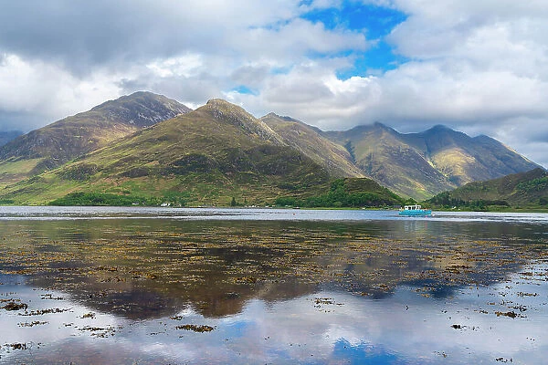 Reflections of Kintail mountains, Ratagan, Lochalsh, Scottish Highlands, Scotland, UK