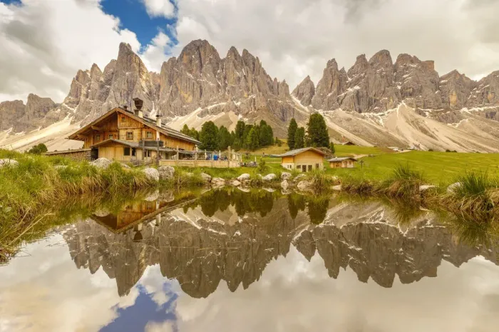 Framed Print : Reflections of Odle group and Geisleralm (Rifugio delle Odle), Funes valley, South Tyrol Framed Print : Reflections of Odle group and Geisleralm (Rifugio delle Odle), Funes valley, South Tyrol