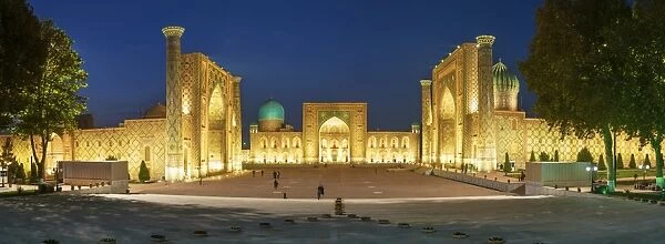 The Registan square and its three madrasahs. From left to right: Ulugh Beg Madrasah