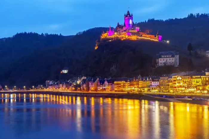 Framed Print : Reichsburg Cochem with Christmas illumination, Cochem, Rhineland-Palatinate, Germany Framed Print : Reichsburg Cochem with Christmas illumination, Cochem, Rhineland-Palatinate, Germany