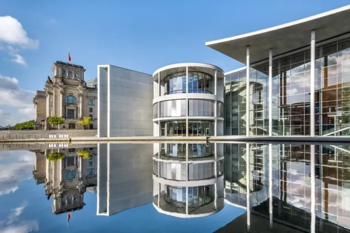 Framed Print : Reichstag, Paul Lobe Haus and River Spree, Berlin, Germany