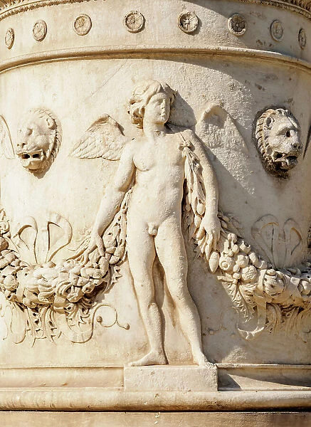 Relief at The Vallianeio Megaron, National Library, detailed view, Athens, Attica, Greece